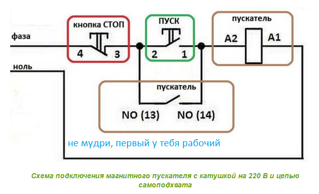 Схема подключения магнитного пускателя пуск стоп 380 4
