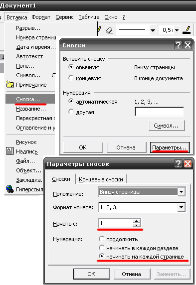 Как в ворде 2007 сделать постраничную сноску