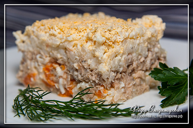 Салат мимоза с консервами и яблоком Салат мимоза с консервами и яблоком