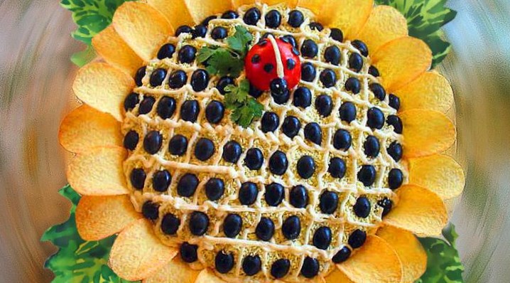 Подсолнух салат рецепт с с курицей копченой и