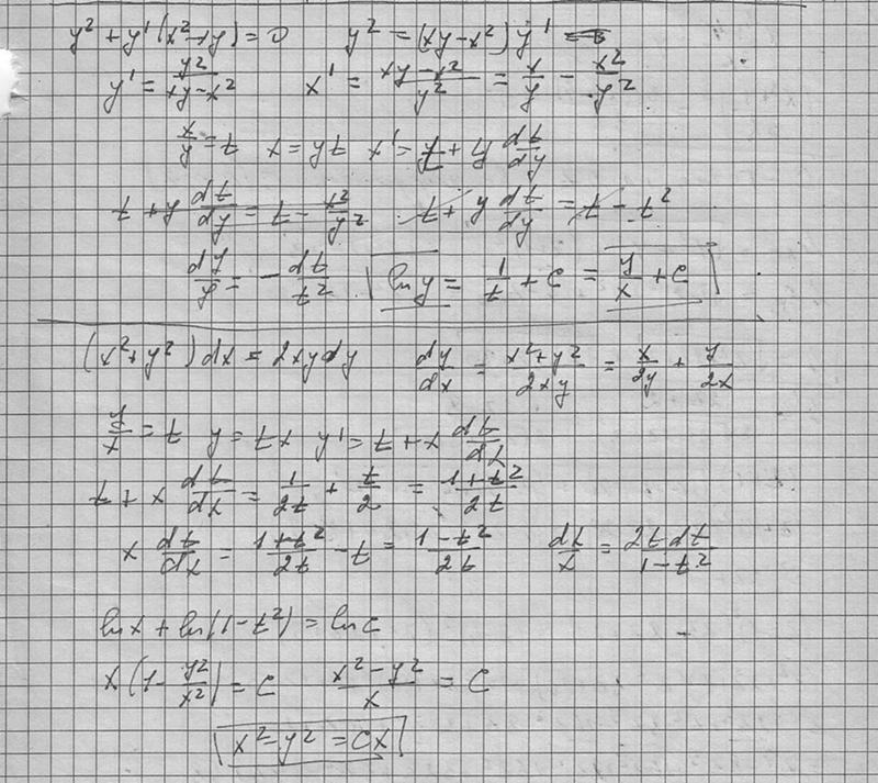 Otvety Mail Ru Pomogite Najti Obshee Reshenie Obshij Integral Differencialnyh Uravnenij Y 2 X 2 Y Xyy X 2 Y 2 Dx 2xydy 0