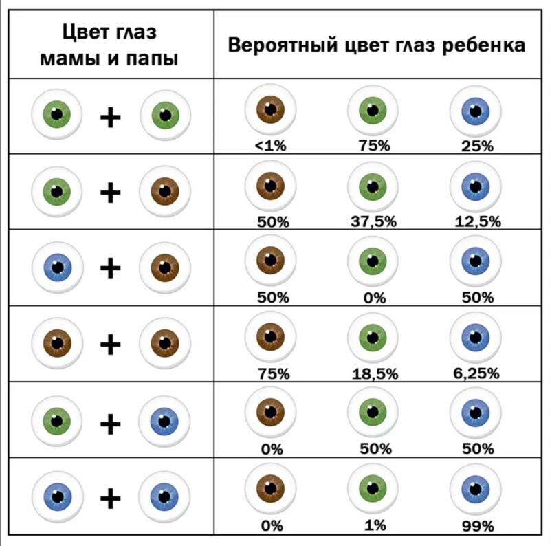Таблица цветов глаз с названиями