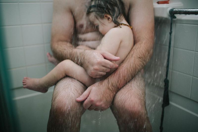 Daddy shower long hair couple