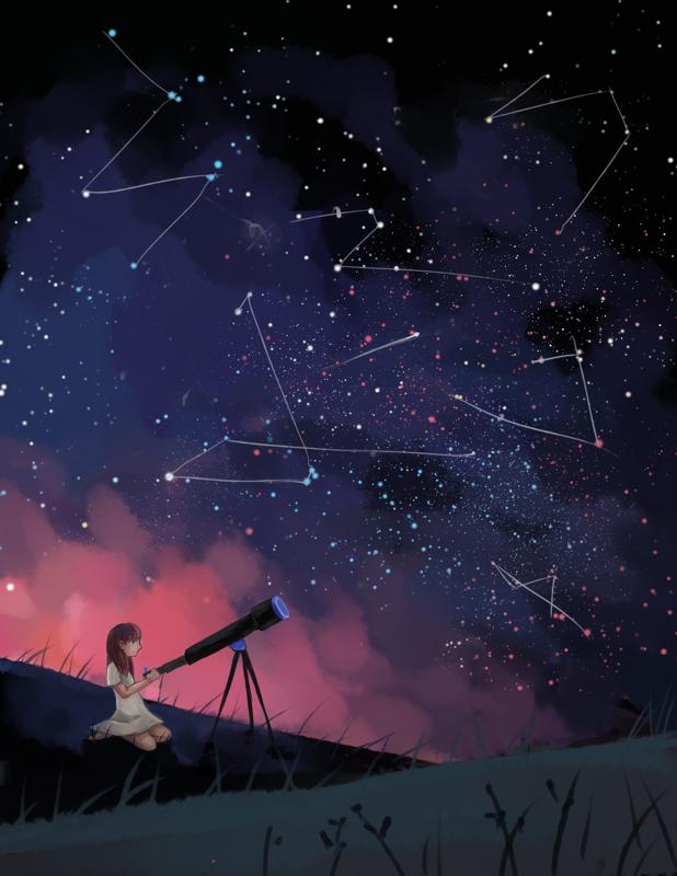 Anime girl looking at the stars