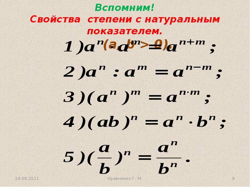 Степени числа сложение вычитание