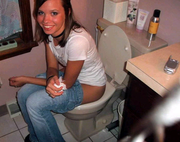 Hot chicks on toilet