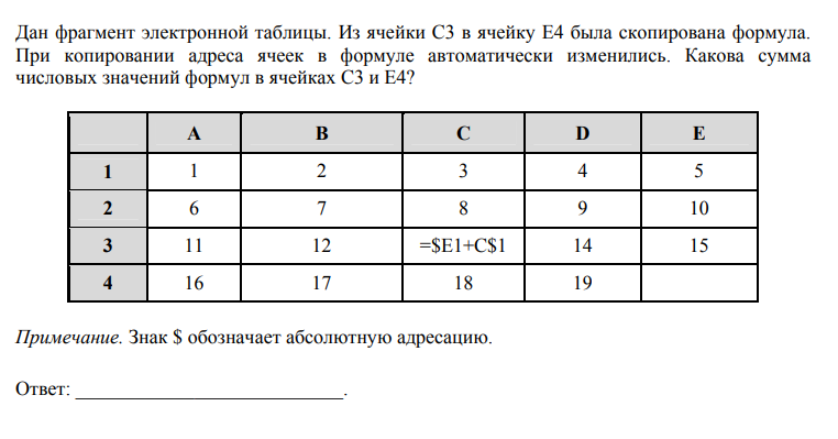 Ответы Mail: Дан фрагмент электронной таблицы. Из ячейки C3 в ячейку E4 ...