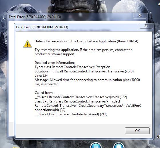 Unhandled exception executing command. Unhandled exception executing command