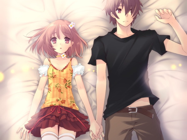 Anime girl holding boy