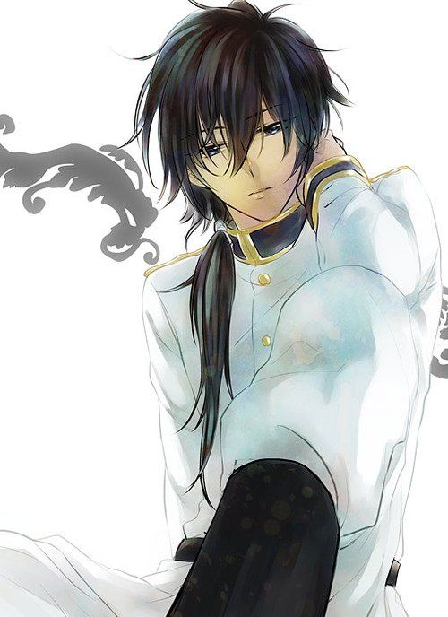 Anime boy with black hair and gold eyes